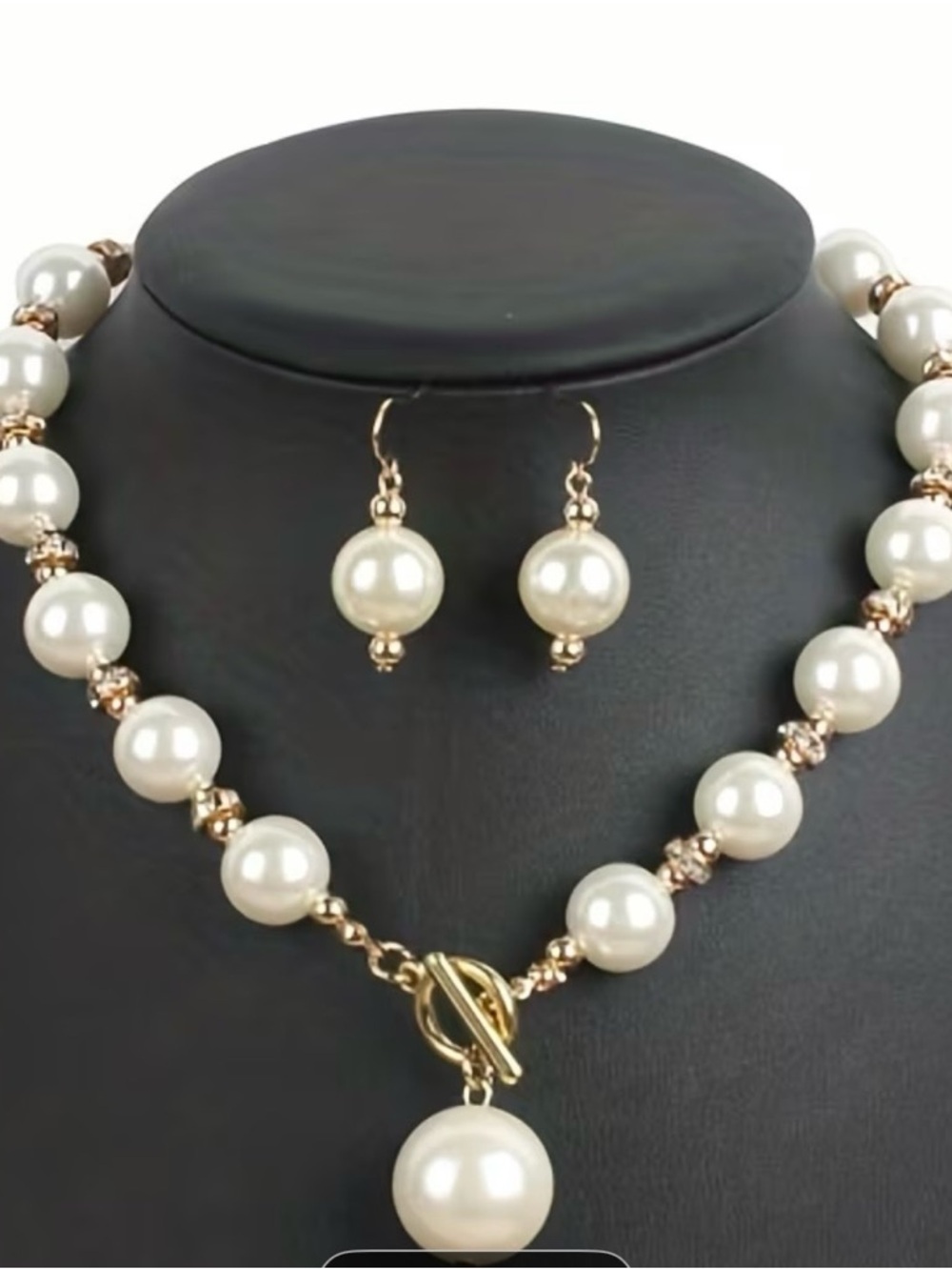 Classic faux white Pearl Drop studded Necklace and Earring Set - Picture 2 of 8